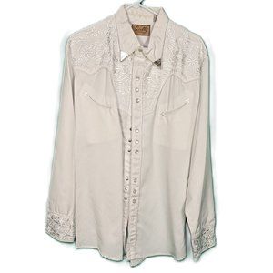 Men's Western Yoke Shirt Floral Embroidered Large Scully